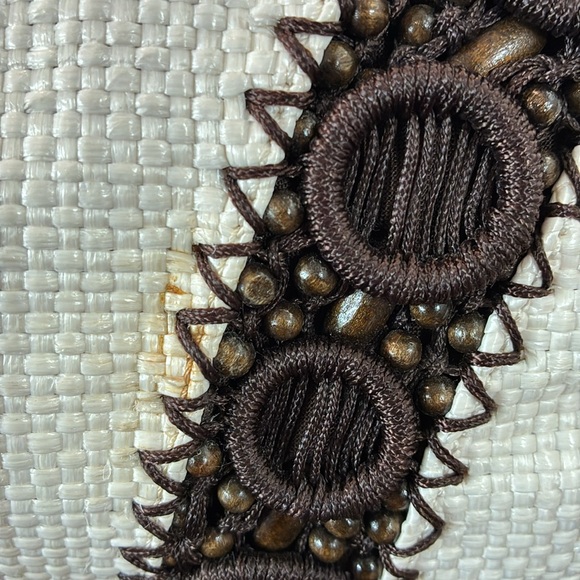 NWT COLE HAAN Alyssa Bead Ivory Straw Braided Satchel Handbag - Picture 6 of 10